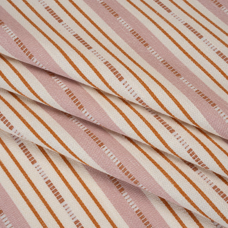 Recycled Polyester Twill Jacquard - Tangerine Stripes and Dashes - British Imported