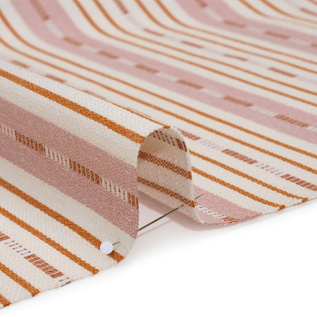 Recycled Polyester Twill Jacquard - Tangerine Stripes and Dashes - British Imported