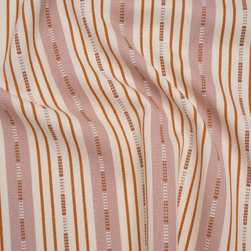 Recycled Polyester Twill Jacquard - Tangerine Stripes and Dashes - British Imported