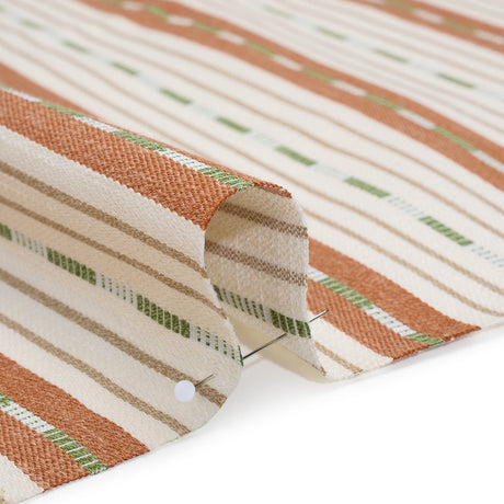 Recycled Polyester Twill Jacquard - Terracotta Stripes and Dashes - British Imported