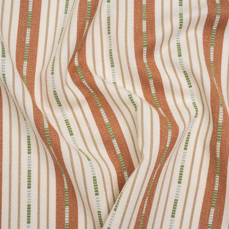 Recycled Polyester Twill Jacquard - Terracotta Stripes and Dashes - British Imported