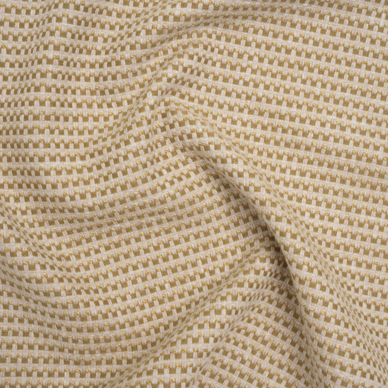 Recycled Polyester and Cotton Basketweave Dobby - Maize Little Squares - British Imported