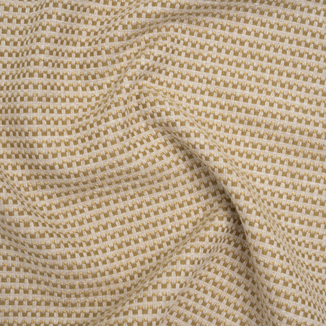 Recycled Polyester and Cotton Basketweave Dobby - Maize Little Squares - British Imported