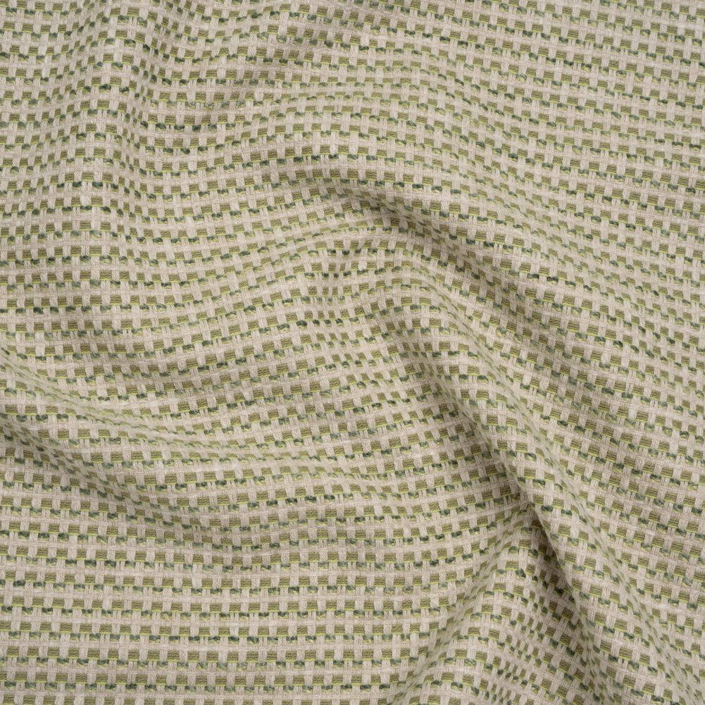 Recycled Polyester and Cotton Basketweave Dobby - Moss Little Squares - British Imported