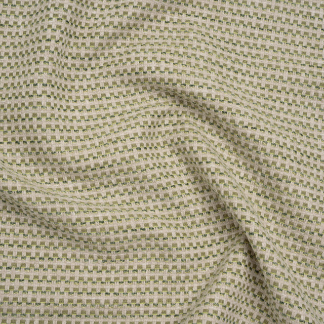 Recycled Polyester and Cotton Basketweave Dobby - Moss Little Squares - British Imported
