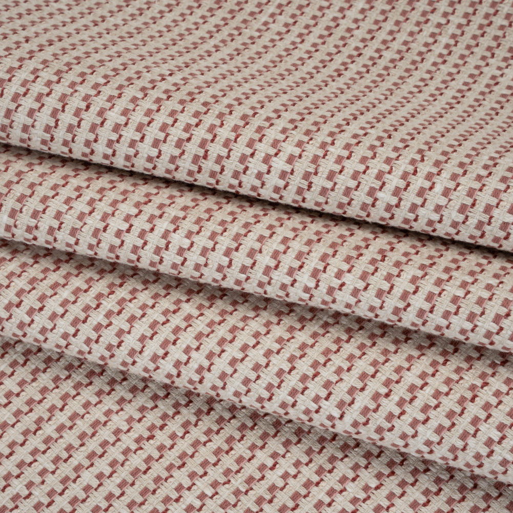Recycled Polyester and Cotton Basketweave Dobby - Mulberry Little Squares - British Imported