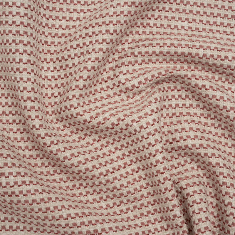 Recycled Polyester and Cotton Basketweave Dobby - Mulberry Little Squares - British Imported