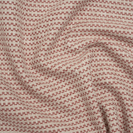Recycled Polyester and Cotton Basketweave Dobby - Mulberry Little Squares - British Imported