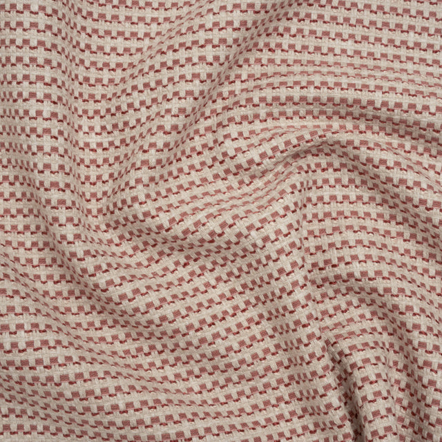 Recycled Polyester and Cotton Basketweave Dobby - Mulberry Little Squares - British Imported