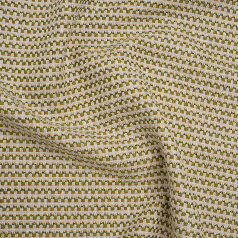 Recycled Polyester and Cotton Basketweave Dobby - Olive Little Squares - British Imported