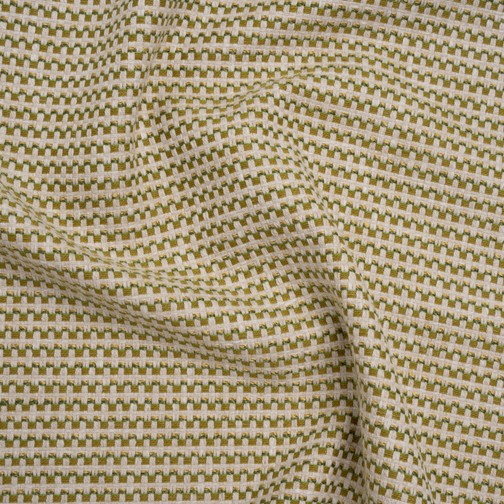 Recycled Polyester and Cotton Basketweave Dobby - Olive Little Squares - British Imported