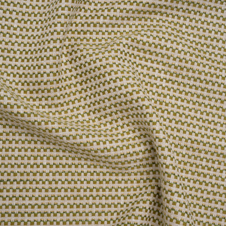 Recycled Polyester and Cotton Basketweave Dobby - Olive Little Squares - British Imported