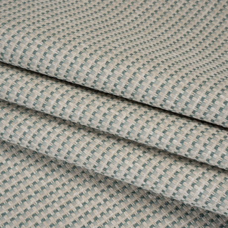 Recycled Polyester and Cotton Basketweave Dobby - Seafoam Little Squares - British Imported