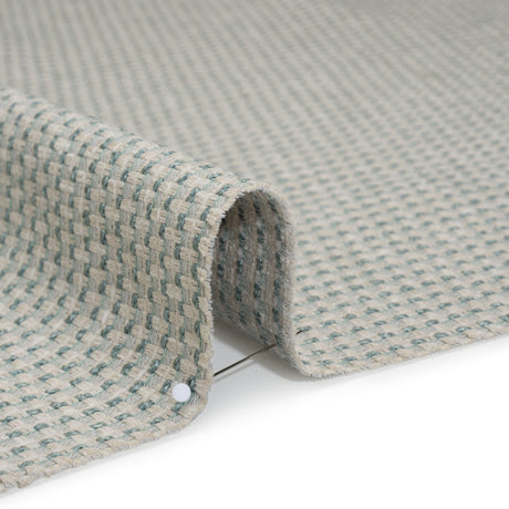 Recycled Polyester and Cotton Basketweave Dobby - Seafoam Little Squares - British Imported