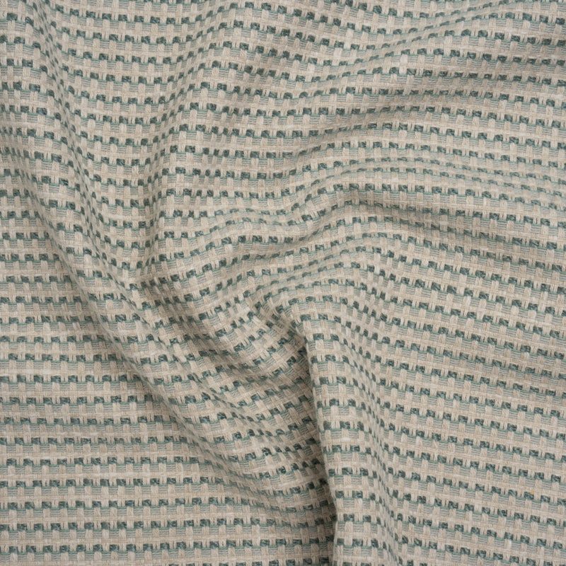 Recycled Polyester and Cotton Basketweave Dobby - Seafoam Little Squares - British Imported