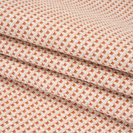 Recycled Polyester and Cotton Basketweave Dobby - Tangerine Little Squares - British Imported