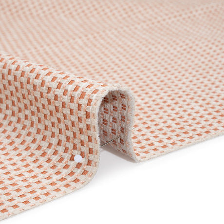 Recycled Polyester and Cotton Basketweave Dobby - Tangerine Little Squares - British Imported