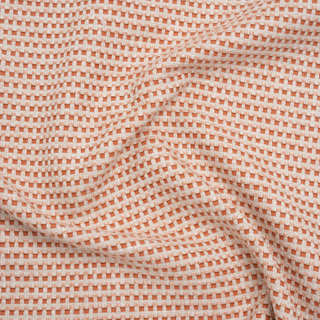 Recycled Polyester and Cotton Basketweave Dobby - Tangerine Little Squares - British Imported
