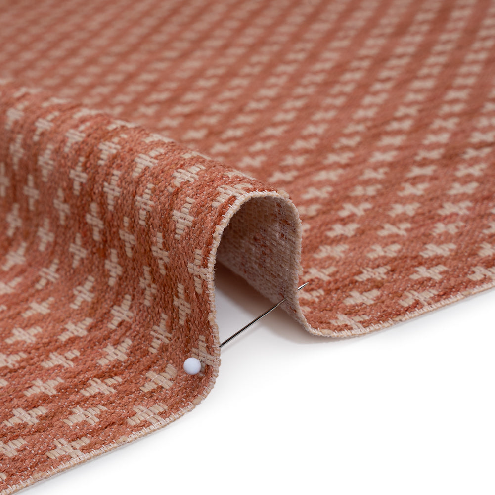 Polyester Boucle Home Decor Jacquard - Coral Plus Signs - British Imported