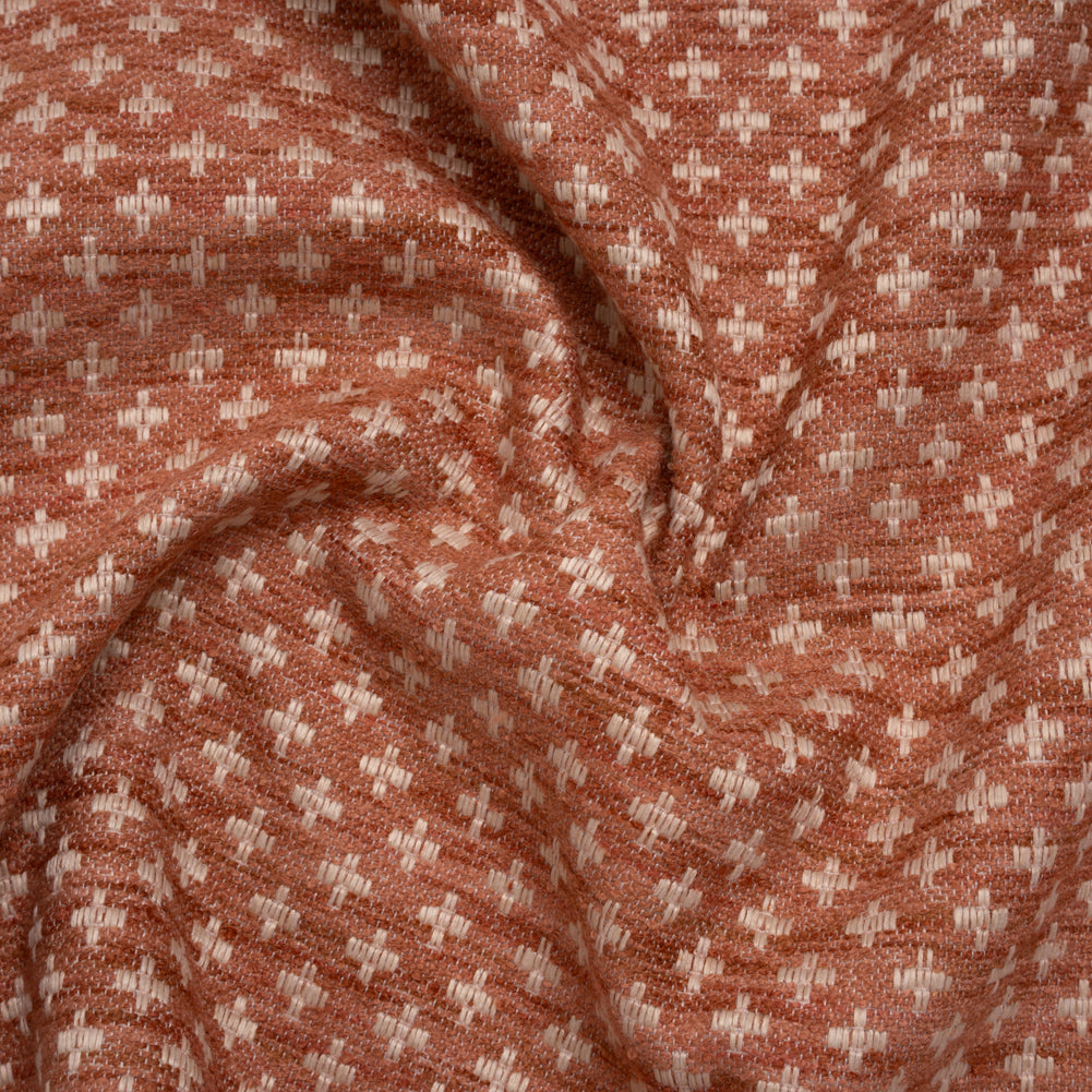 Polyester Boucle Home Decor Jacquard - Coral Plus Signs - British Imported