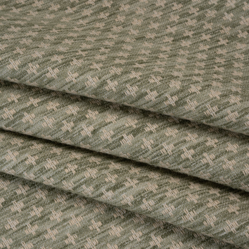 Polyester Boucle Home Decor Jacquard - Sage Plus Signs - British Imported
