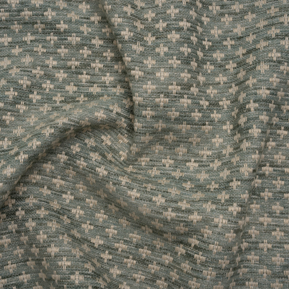 Polyester Boucle Home Decor Jacquard - Seafoam Plus Signs - British Imported