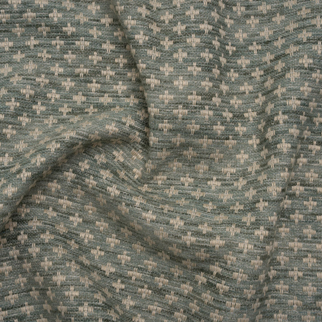 Polyester Boucle Home Decor Jacquard - Seafoam Plus Signs - British Imported