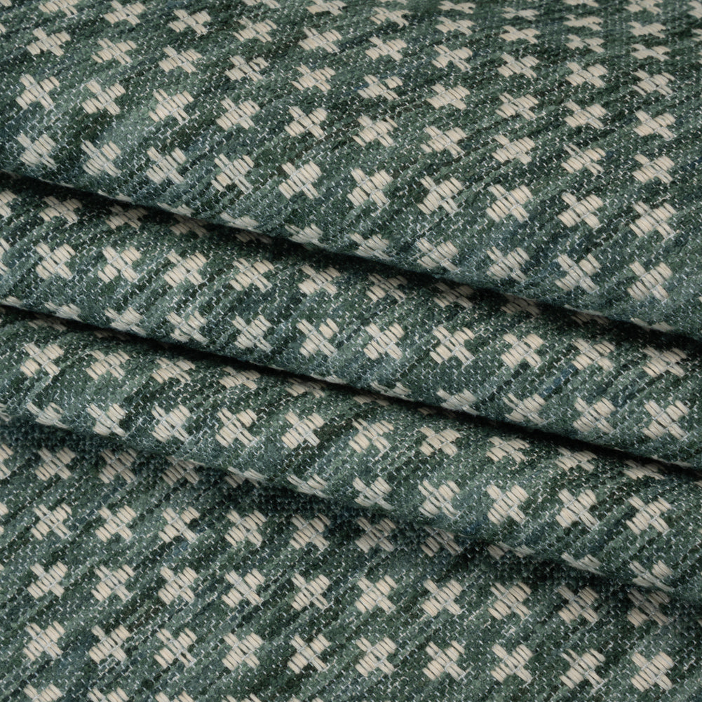 Polyester Boucle Home Decor Jacquard - Teal Plus Signs - British Imported