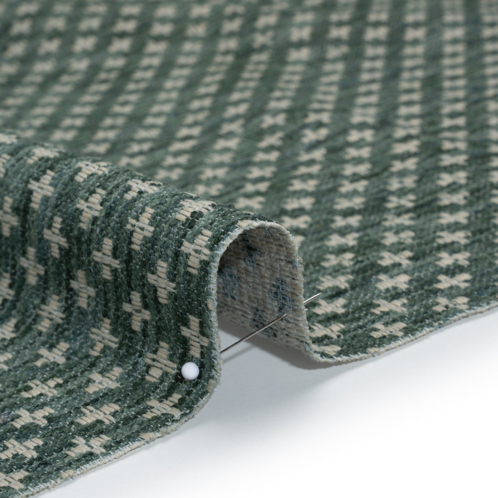 Polyester Boucle Home Decor Jacquard - Teal Plus Signs - British Imported