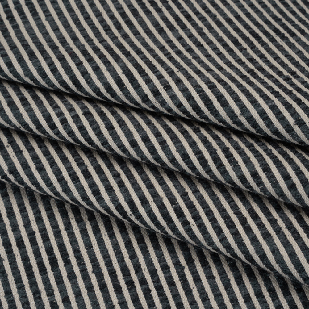 Polyester Boucle Woven - Ink Stripes - British Imported