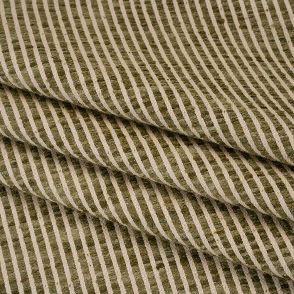 Polyester Boucle Woven - Moss Stripes - British Imported