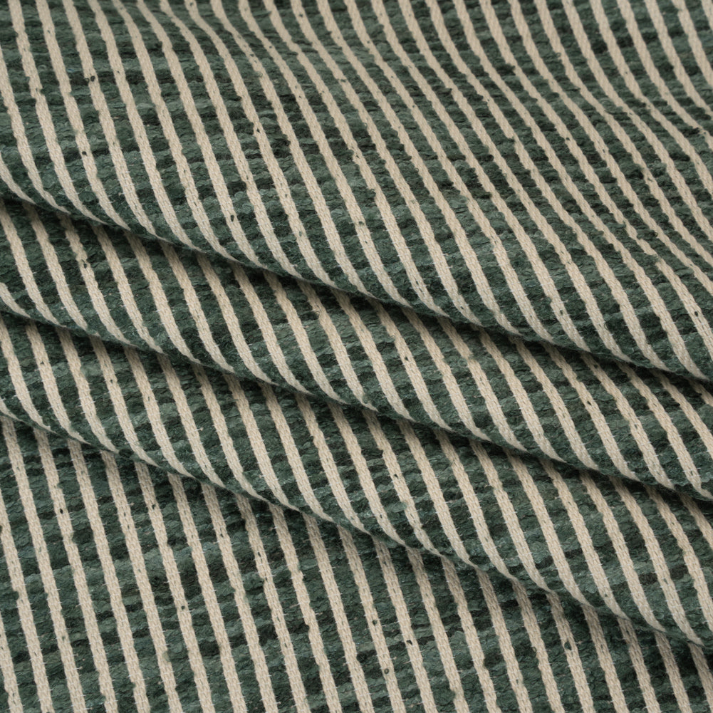 Polyester Boucle Woven - Teal Stripes - British Imported