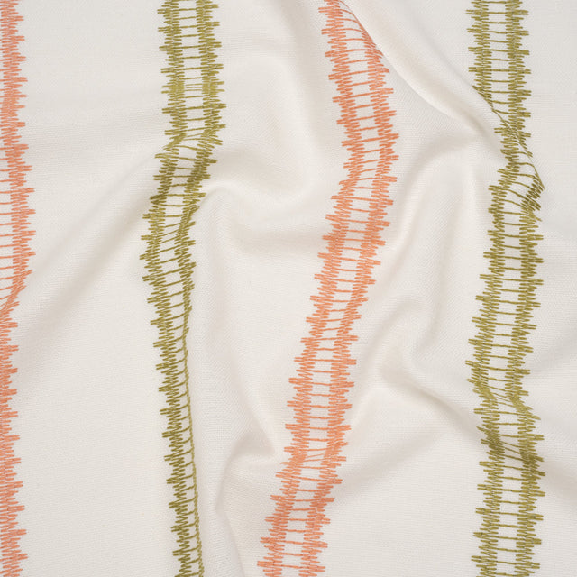 Embroidered Recycled Polyester and Cotton Woven - Blush Pink Zig Zag Ladder Stripes - British Imported