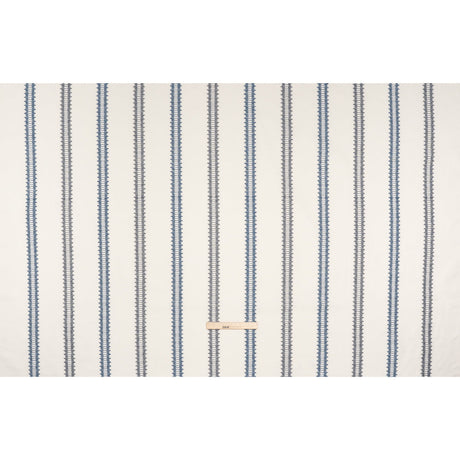 Embroidered Recycled Polyester and Cotton Woven - Navy Zig Zag Ladder Stripes - British Imported