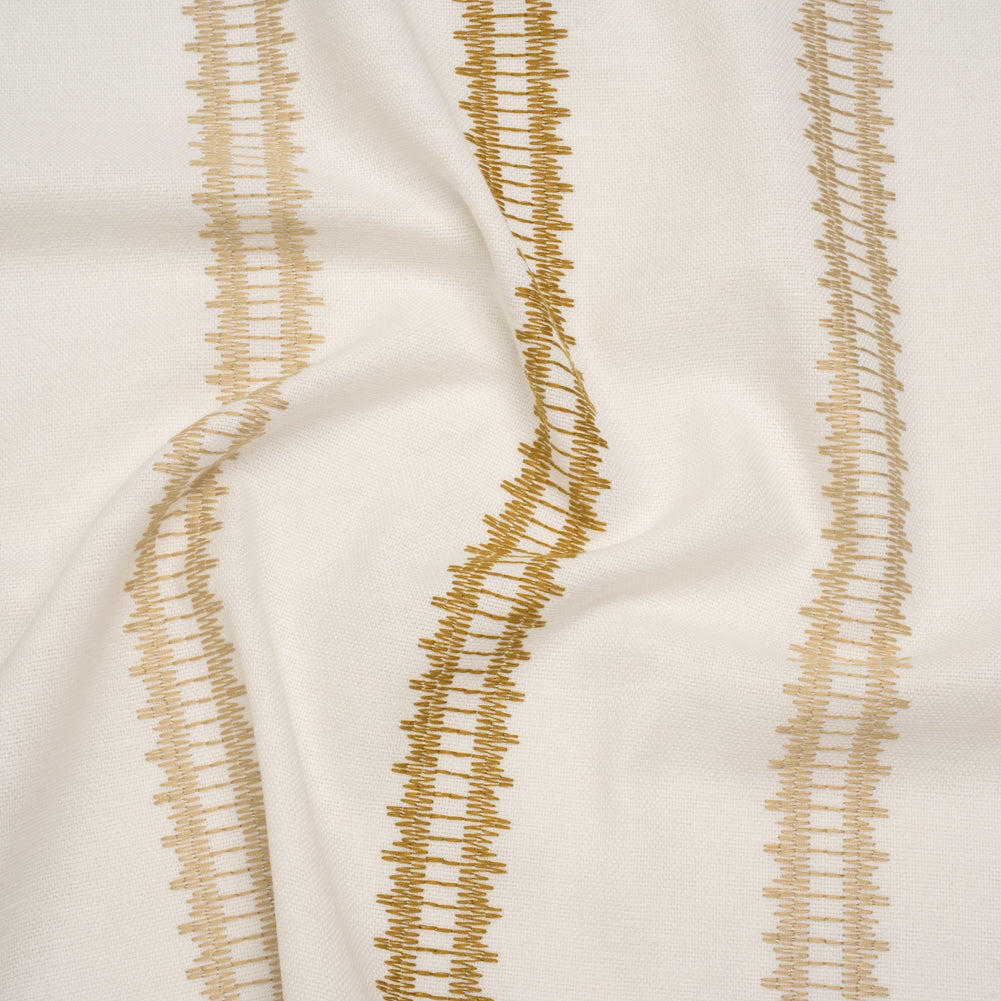 Embroidered Recycled Polyester and Cotton Woven - Ochre Zig Zag Ladder Stripes - British Imported