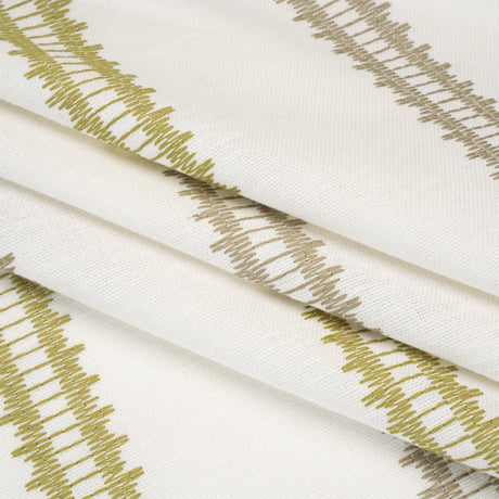 Embroidered Recycled Polyester and Cotton Woven - Olive Zig Zag Ladder Stripes - British Imported
