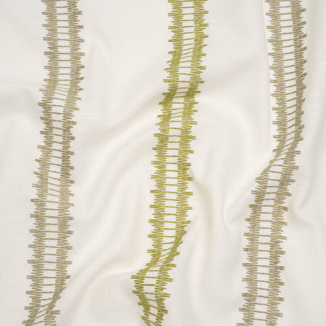 Embroidered Recycled Polyester and Cotton Woven - Olive Zig Zag Ladder Stripes - British Imported