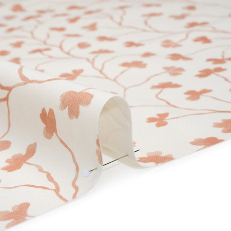 Brushed Cotton and Linen Canvas - Blush Pink Clover Leaf Vines - British Imported