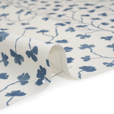 Brushed Cotton and Linen Canvas - Navy Clover Leaf Vines - British Imported