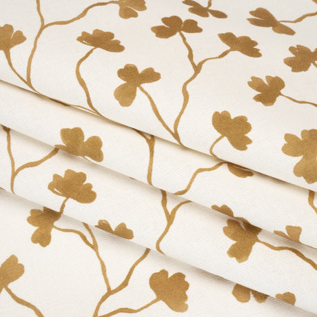 Brushed Cotton and Linen Canvas - Ochre Clover Leaf Vines - British Imported