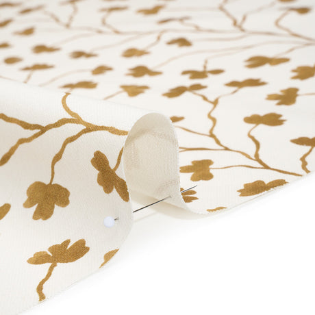 Brushed Cotton and Linen Canvas - Ochre Clover Leaf Vines - British Imported
