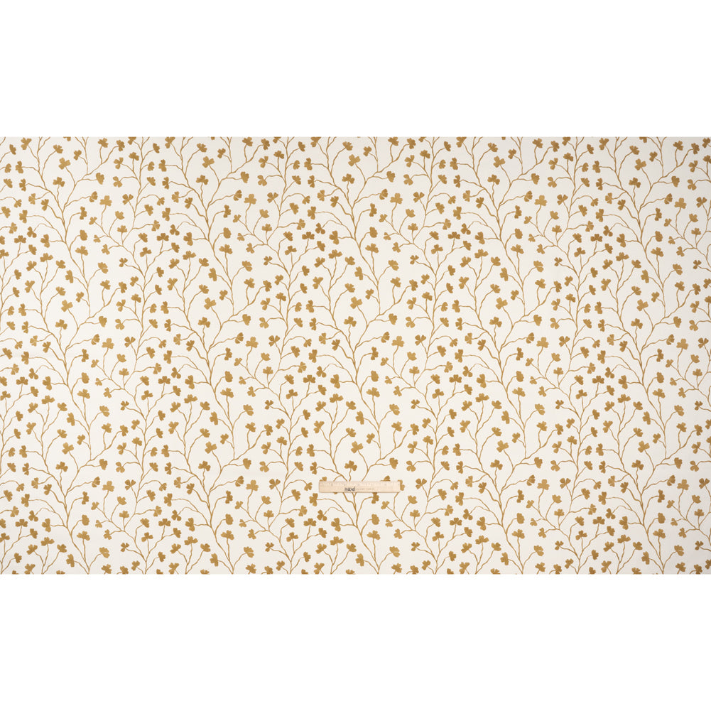Brushed Cotton and Linen Canvas - Ochre Clover Leaf Vines - British Imported