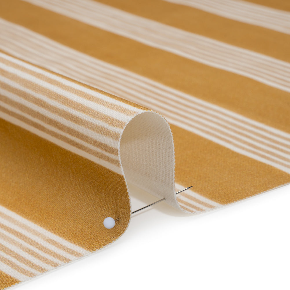 Brushed Cotton and Linen Canvas - Ochre Stripes - British Imported
