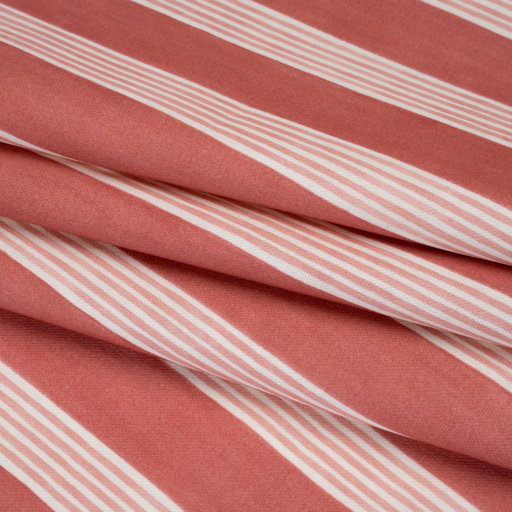 Brushed Cotton and Linen Canvas - Raspberry Stripes - British Imported