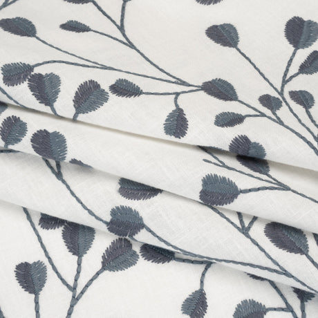 Embroidered Polyester and Cotton Woven - Denim Budding Plants - British Imported