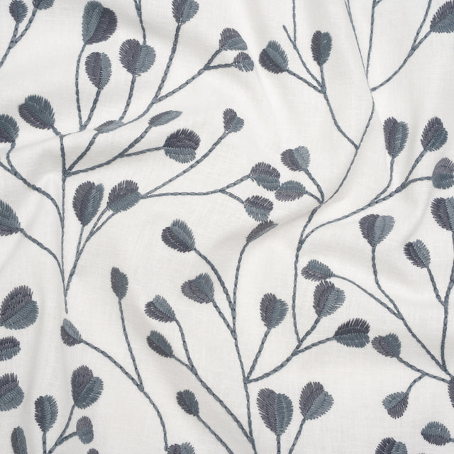 Embroidered Polyester and Cotton Woven - Denim Budding Plants - British Imported