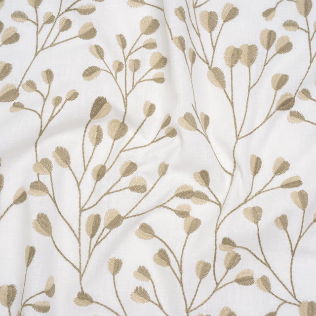 Embroidered Polyester and Cotton Woven - Linen Budding Plants - British Imported