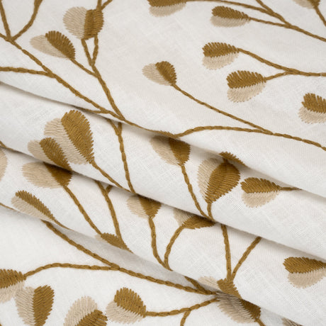 Embroidered Polyester and Cotton Woven - Ochre Budding Plants - British Imported