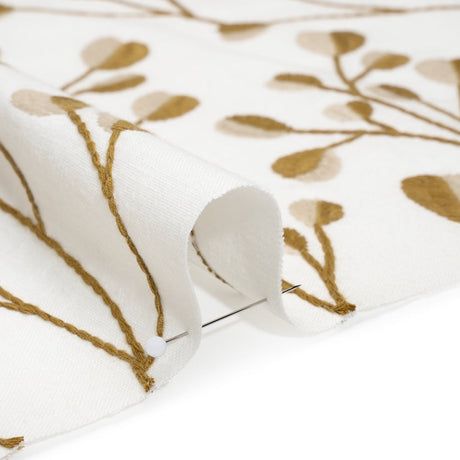 Embroidered Polyester and Cotton Woven - Ochre Budding Plants - British Imported