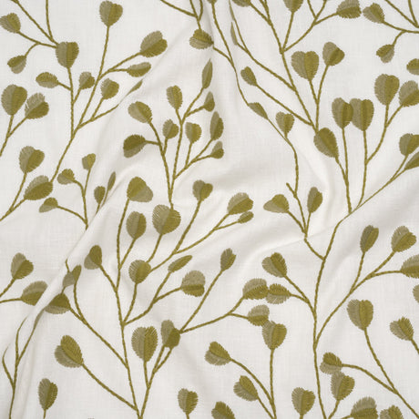 Embroidered Polyester and Cotton Woven - Olive Budding Plants - British Imported